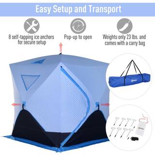 Outsunny Portable 2-4 Person Pop-Up Ice Shelter Insulated Ice Fishing Tent with Ventilation Windows and Carry Bag AB1-003