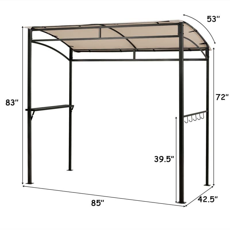 7 x 4.5 FT Outdoor Patio Grill Gazebo, Curved Grill Shelter BBQ Canopy with Serving Shelf & Storage Hooks