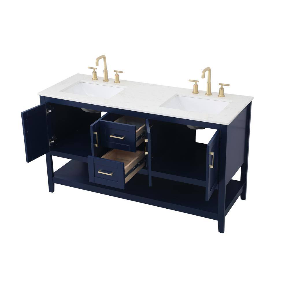 Timeless Home 60 in. W x 22 in. D x 34 in. H Double Bathroom Vanity in Blue with Calacatta Quartz TH32060Blue