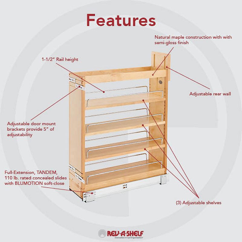 Rev-a-shelf 7.25 Inch Pull Out Kitchen Cabinet Organizer Soft-close， 448-bcsc-6c