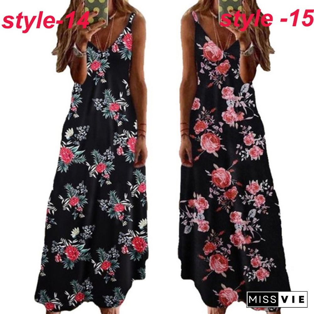 New Women Summer Casual Dress Short Sleeve Slim Printed Long Skirt