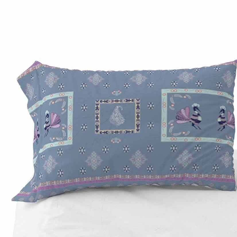 Wildflower Peacock Pillow Case 30x20 in Grey  Pink  Yellow