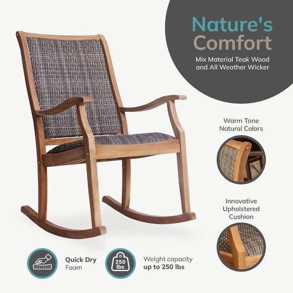 Cambridge Casual Dunham Solid Teak Wood Outdoor Wicker Rocking Chair