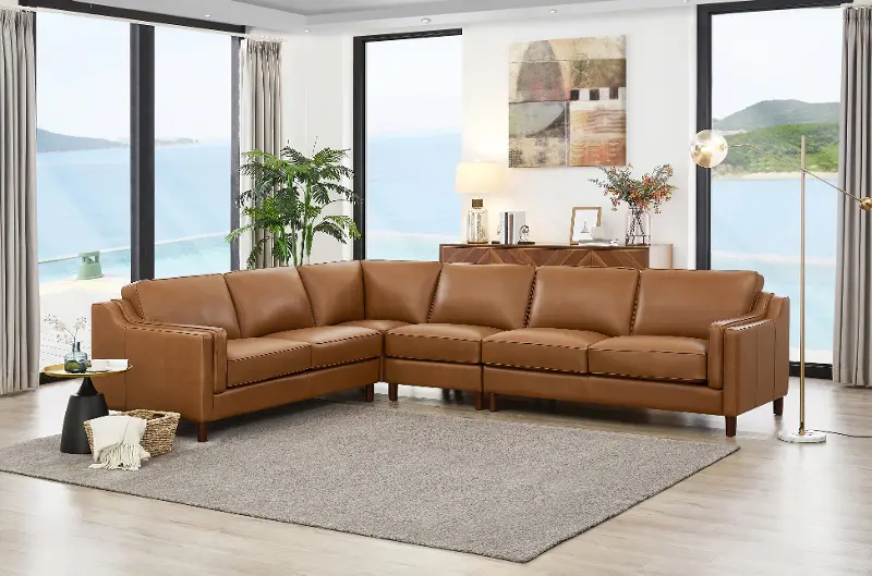 Ballari Cognac Brown Leather 4 Piece Sectional