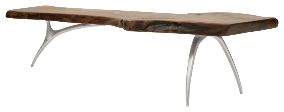 Walnut Slab Coffee Table with Cast Aluminium Legs 89 quotx30 quotx19 quot  Rustic   Coffee Tables   by Kilim Area Rugs  Houzz