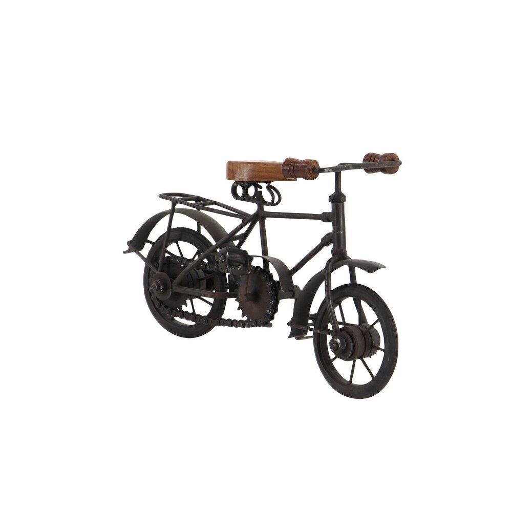 Black Metal Bike Sculpture with Wood Accents (Set of 2)   11 x 4 x 7