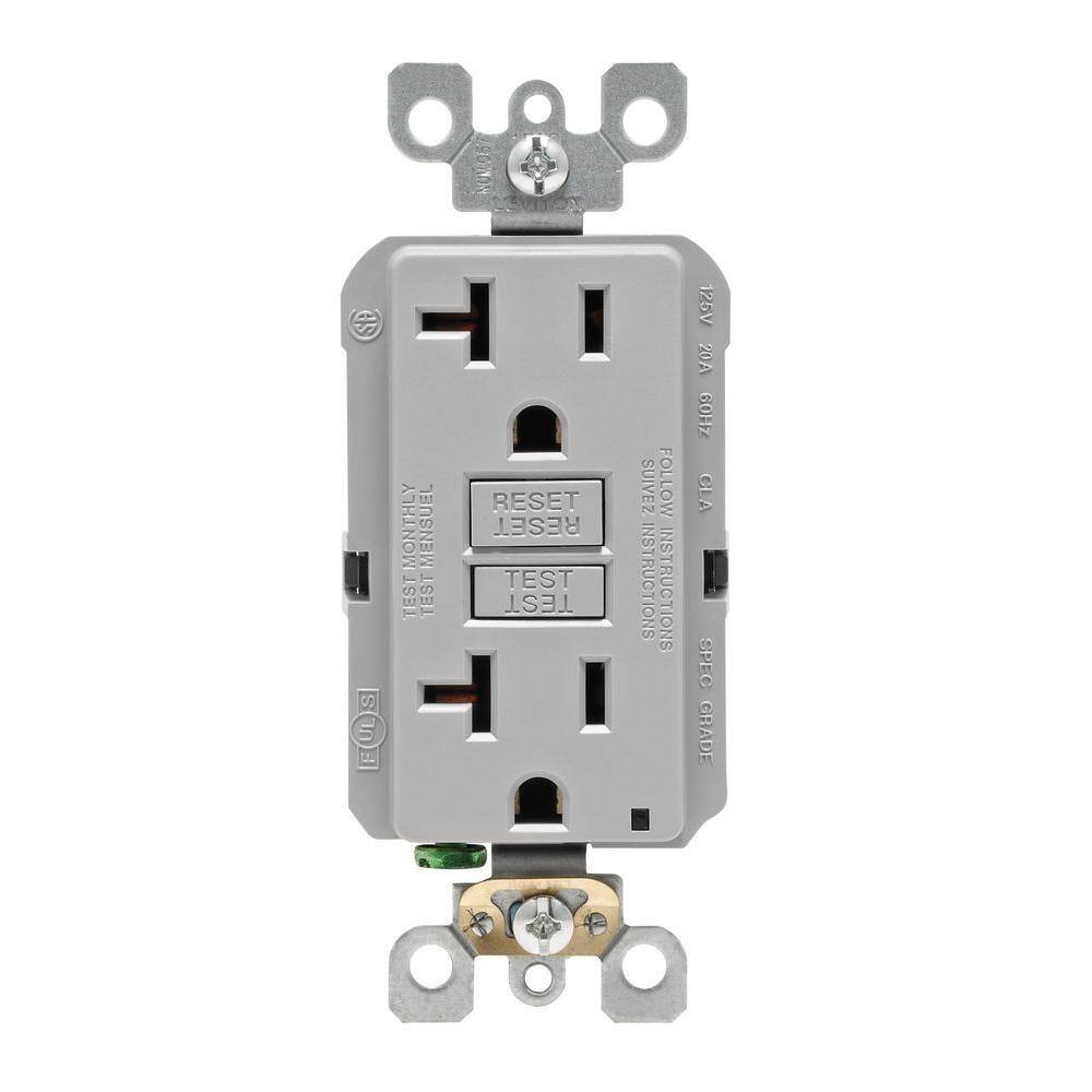 Leviton 20 Amp Self-Test SmartlockPro Slim Duplex GFCI Outlet Gray R93-GFNT2-KGY