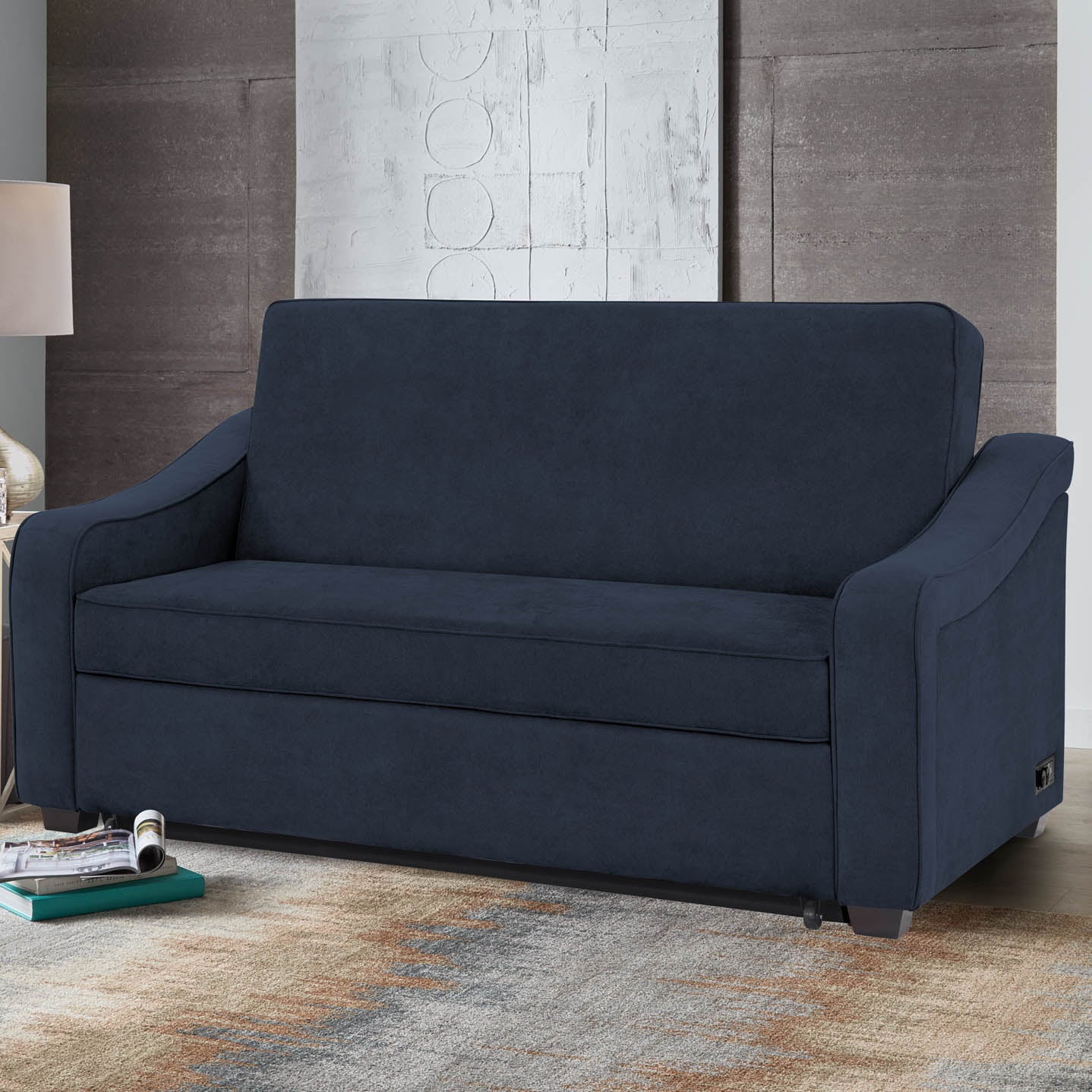 Serta Moreland Modern Sofa Sleeper, Navy Blue Fabric