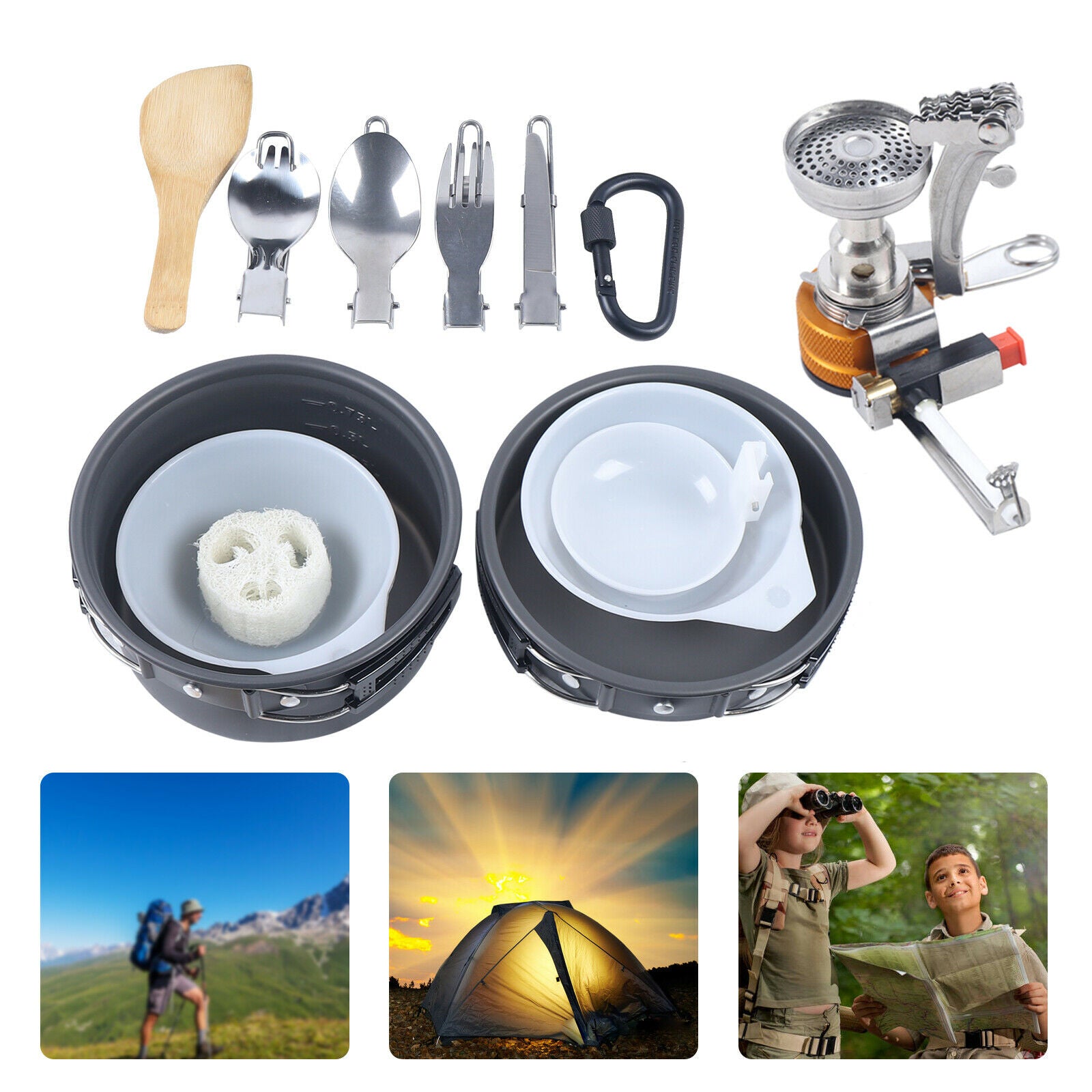 TFCFL 14Pcs Portable Outdoor Camping Stove Pan Pot Kit For Outdoor Hiking Picnic