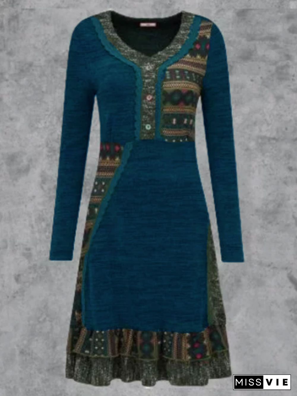 Plus Size Cotton-Blend Casual Knitting Dress