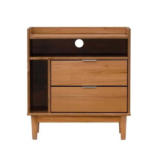 Mid-Century Modern 2-Drawer Wood Nightstand， Solid White - - 38045501