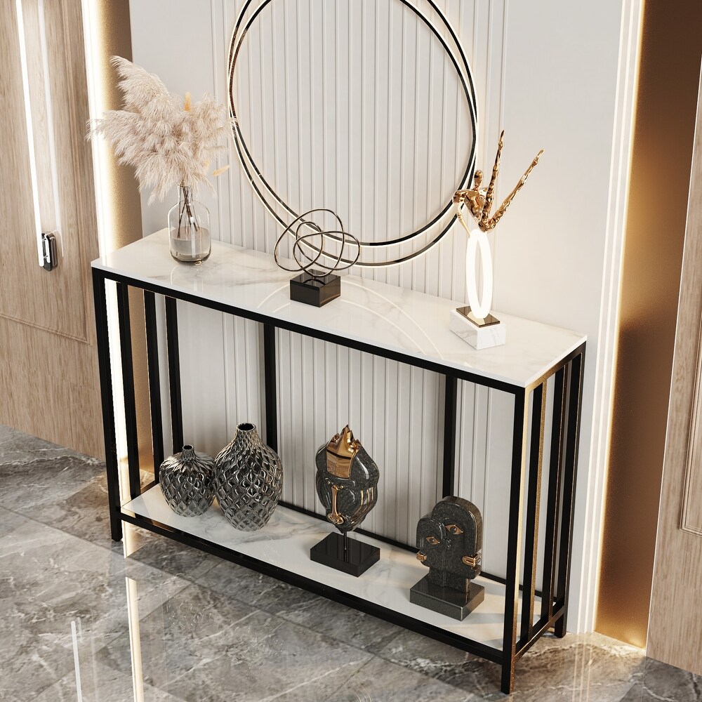 2 Tier Modern Console Table Heavy Duty Sintered Stone