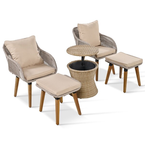 5Pieces Outdoor Chair Conversation Set with Bar Table and Ottomans