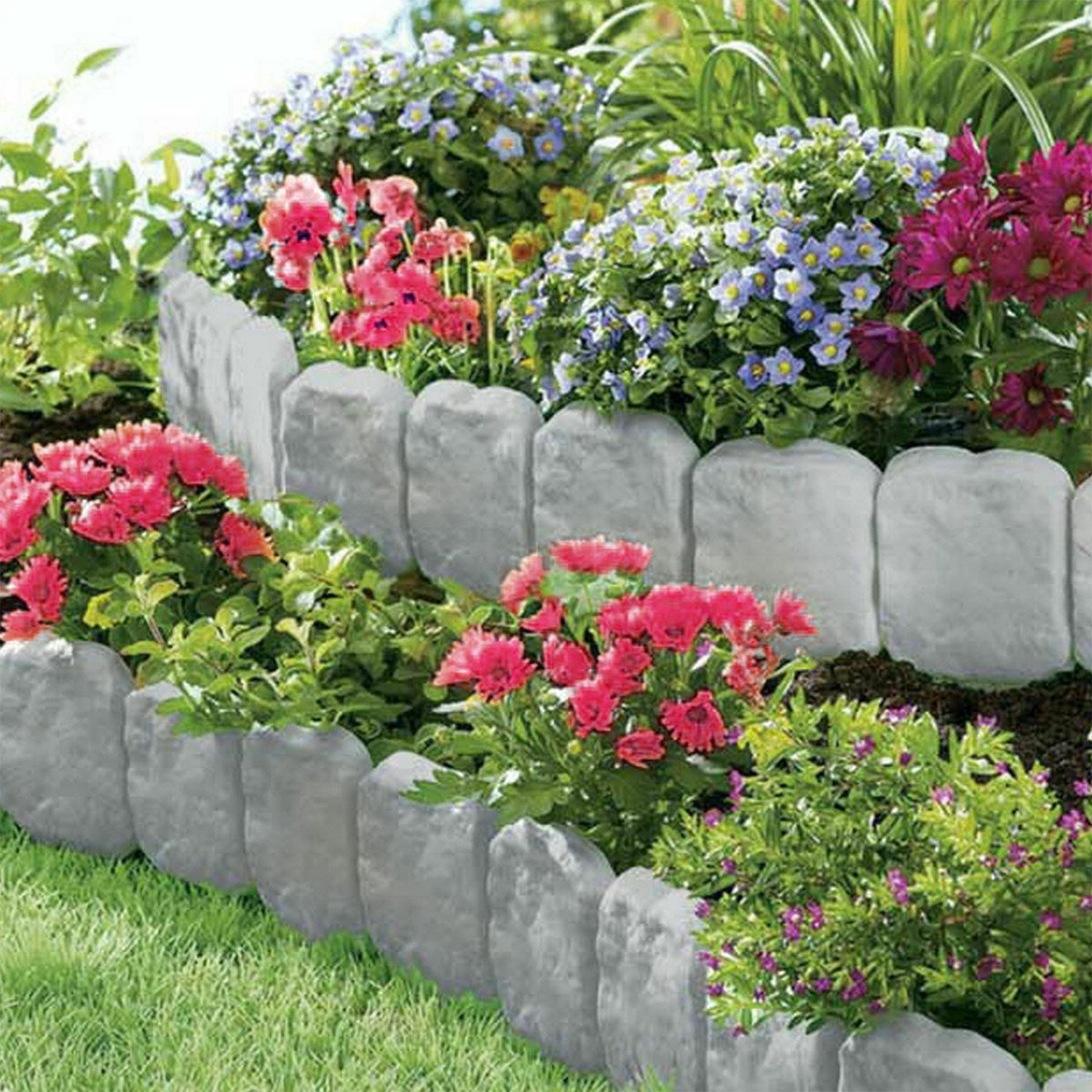 iMounTEK 20Pcs Garden Edging Border Flower Bed Landscape Stone Effect Fence for Lawn Patio Yard Grey