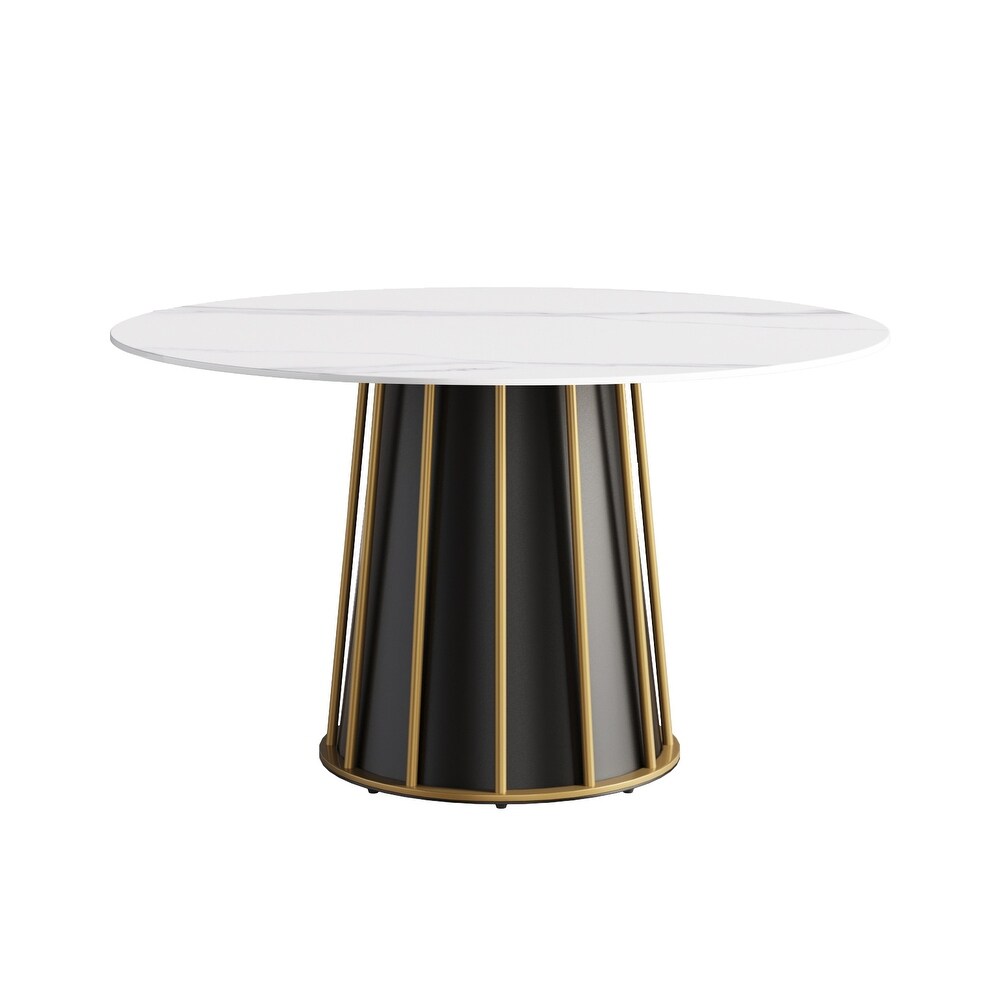 Round Metal Pedestal Dining Table Round Sintered Stone Table.