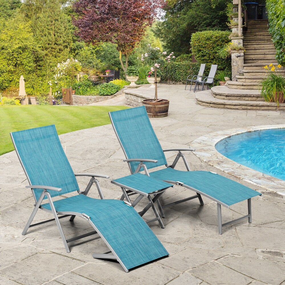 VredHom Outdoor Portable Folding Chaise Lounge Chair with Table (Set of 3)   70\