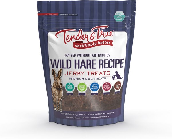 Tender and True Wild Hare Recipe Grain-Free Jerky Dog Treats， 4-oz bag