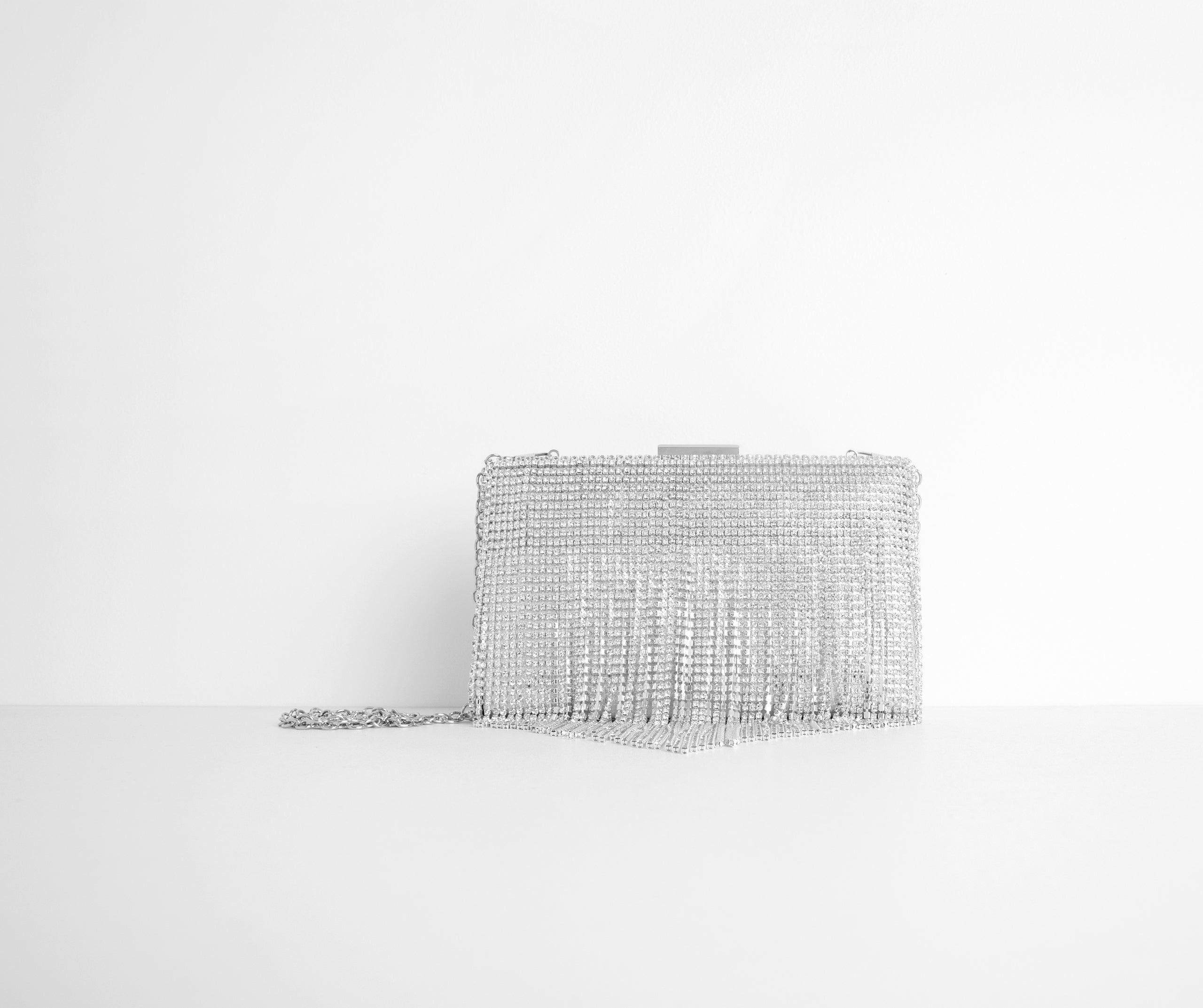 Ready In Rhinestones Fringe Clutch