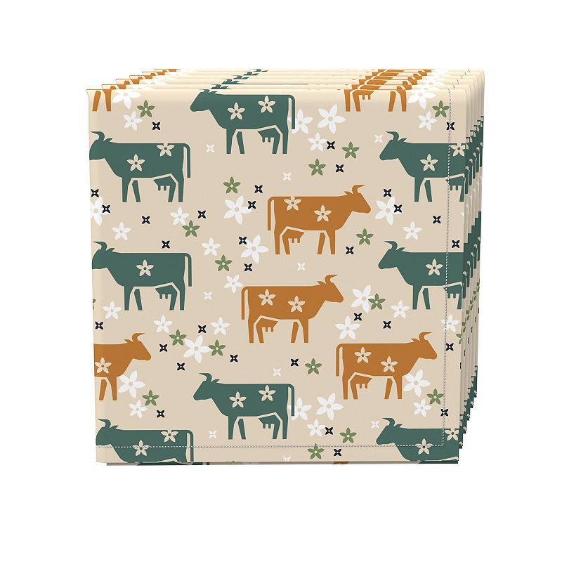 Napkin Set of 4， 100% Cotton， 20x20， Cattle with Flowers