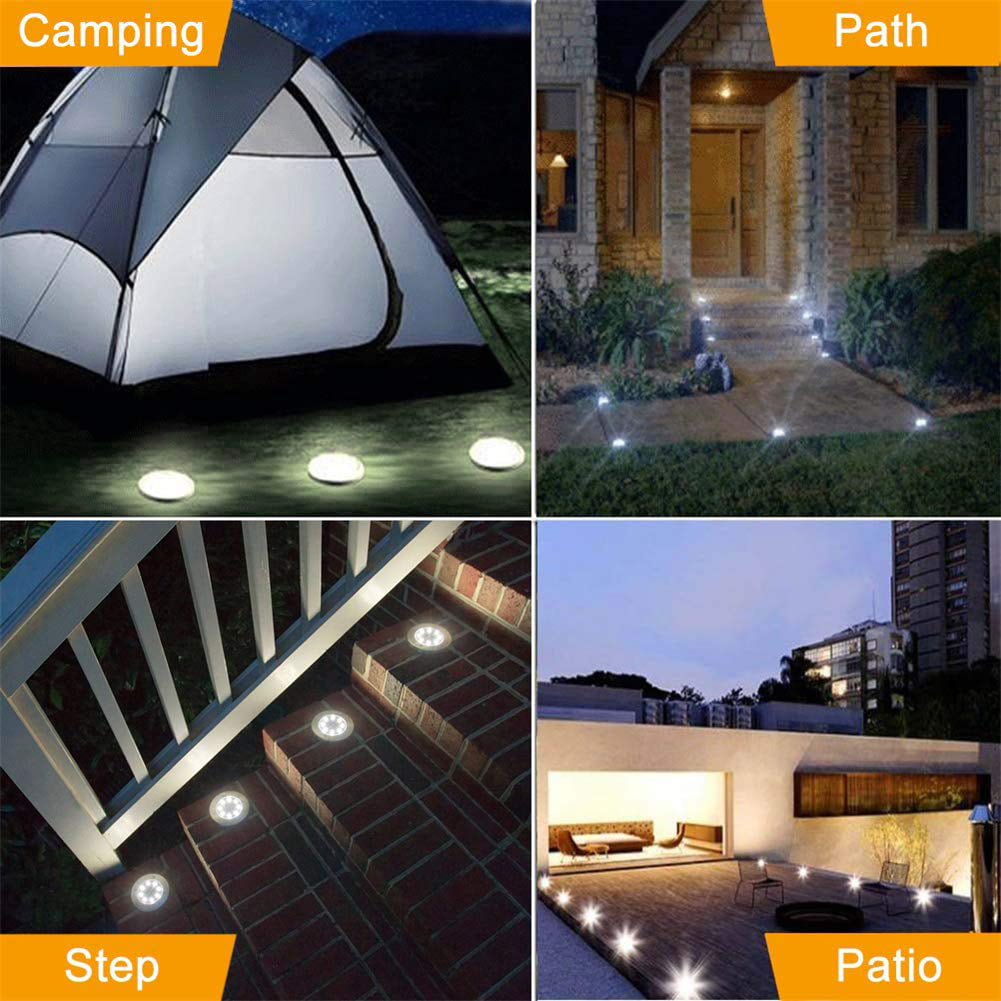 SOWAZ Solar Lights Outdoor, Solar Disk Lights 8 LED Waterproof Solar Garden Lights Outdoor for Patio Pathway Ground Lawn Yard Driveway Walkway - White (4 Pack)