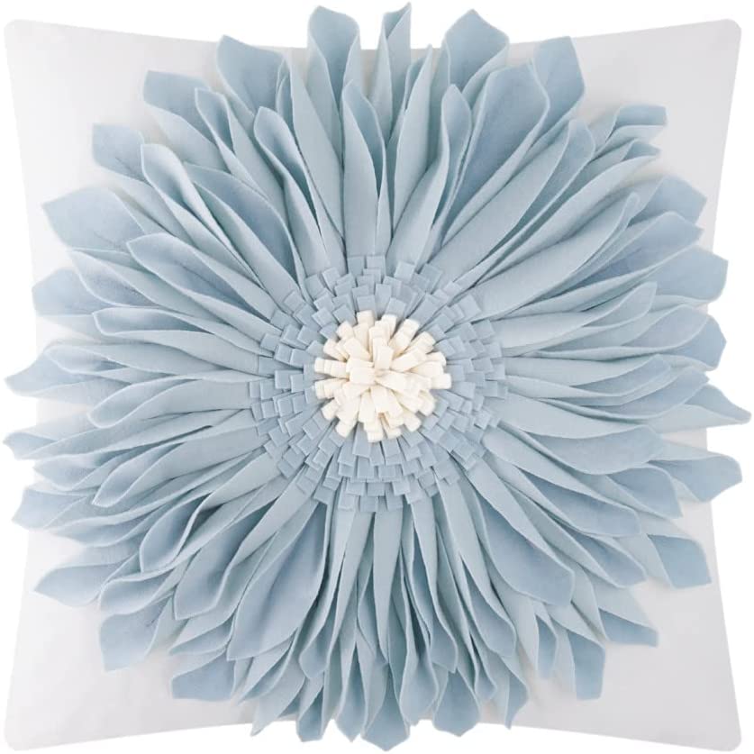 OiseauVoler 3D Sunflower Handmade Throw Pillow Covers Floral Pillowcases Decorative Pillow Shams Home Couch Bed Living Room Decor 18x18 Inch Blue