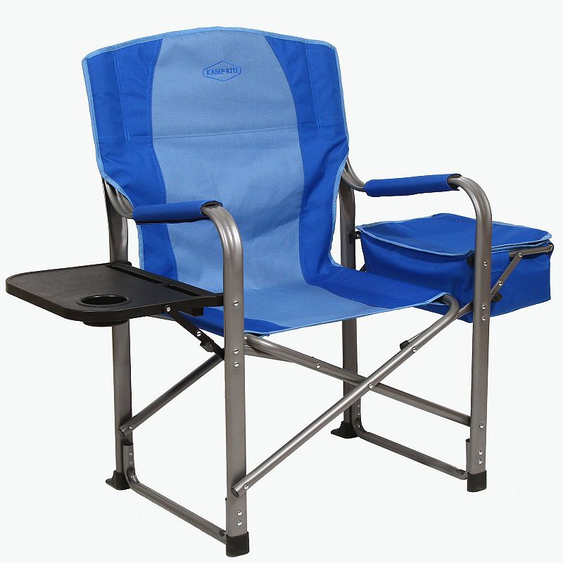 Kamp-Rite Portable Director's Chair with Cooler， Cup Holder， and Side Table， Blue