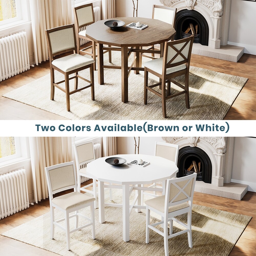 Modern 5 Piece Rubberwood Counter Height Dining Set with Cushioned Dining Chairs and 47\