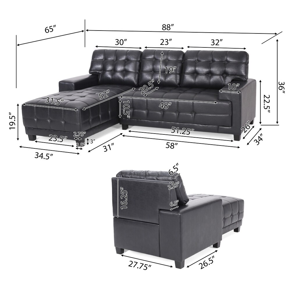 Harlar Faux Leather 3 Seater Sofa and Chaise Lounge Sectional Set by Christopher Knight Home