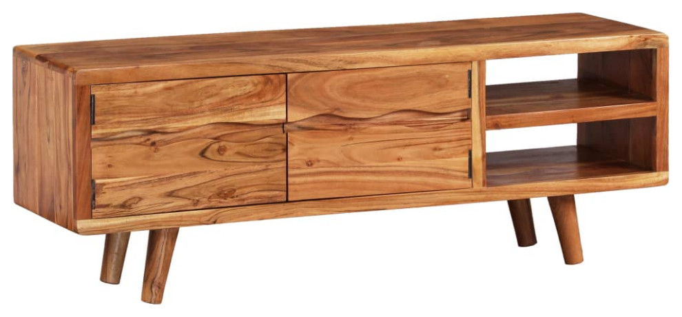 vidaXL TV Stand TV Unit Sideboard Cupboard with Carved Doors Solid Acacia Wood   Midcentury   Entertainment Centers And Tv Stands   by vidaXL LLC  Houzz