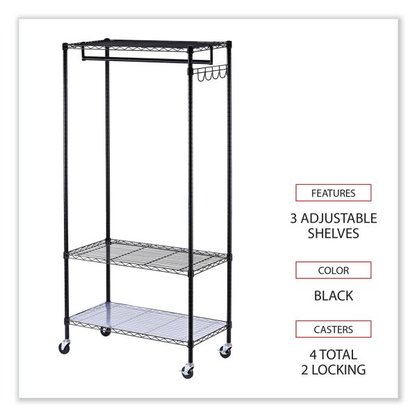 Alera Wire Shelving Garment Rack， 30 Garments， 36w x 18d x 75h， Black