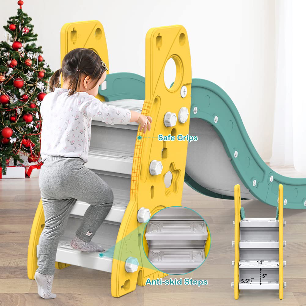 GIKPAL 6 in 1 Toddler Slide and Swing Set， Climber Slide Playset with Basketball Hoop Long Slide and Ball Pool for Kids Indoor Outdoor