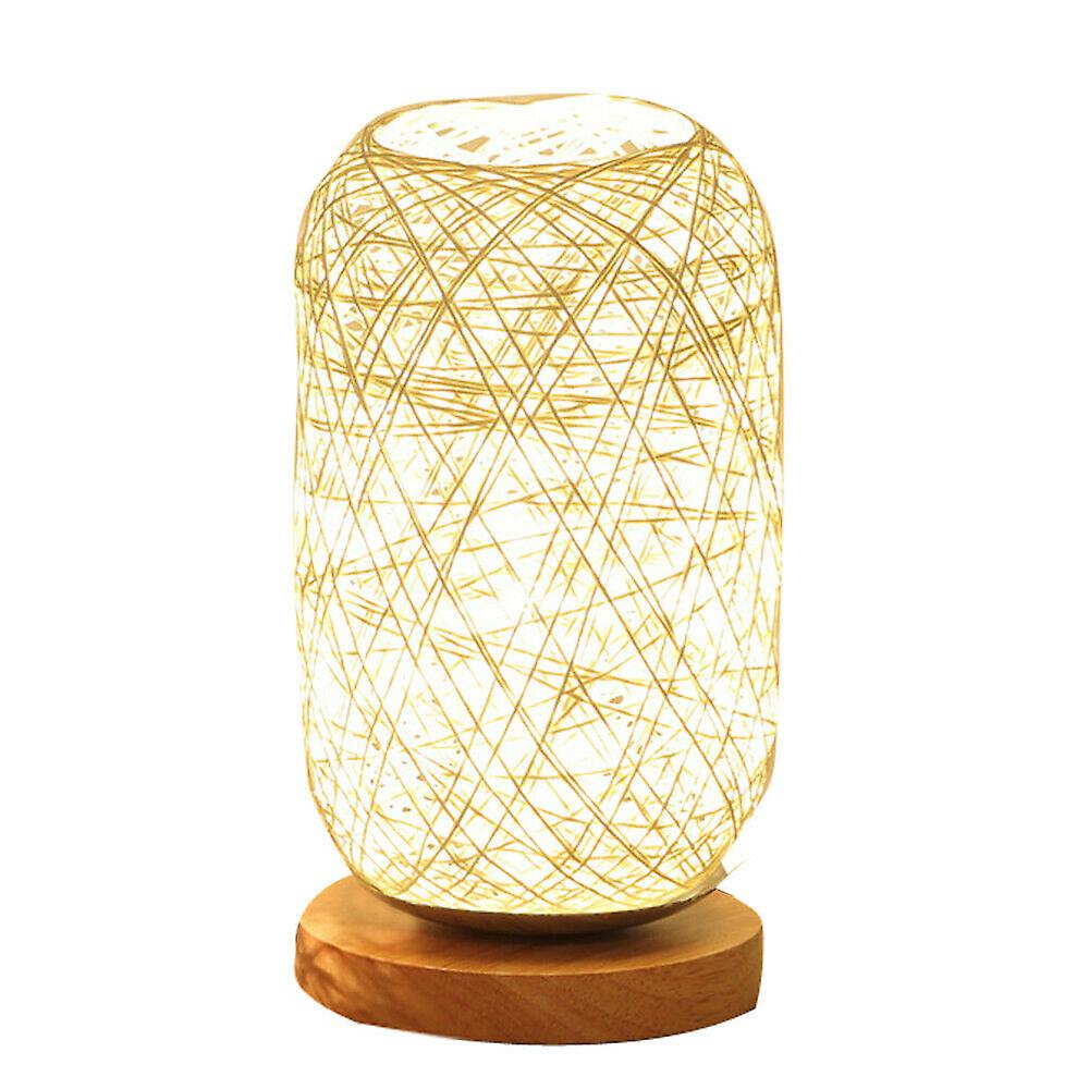 Wood Rattan Twine Ball Lights Table Lamp Room Home Art Desk Light