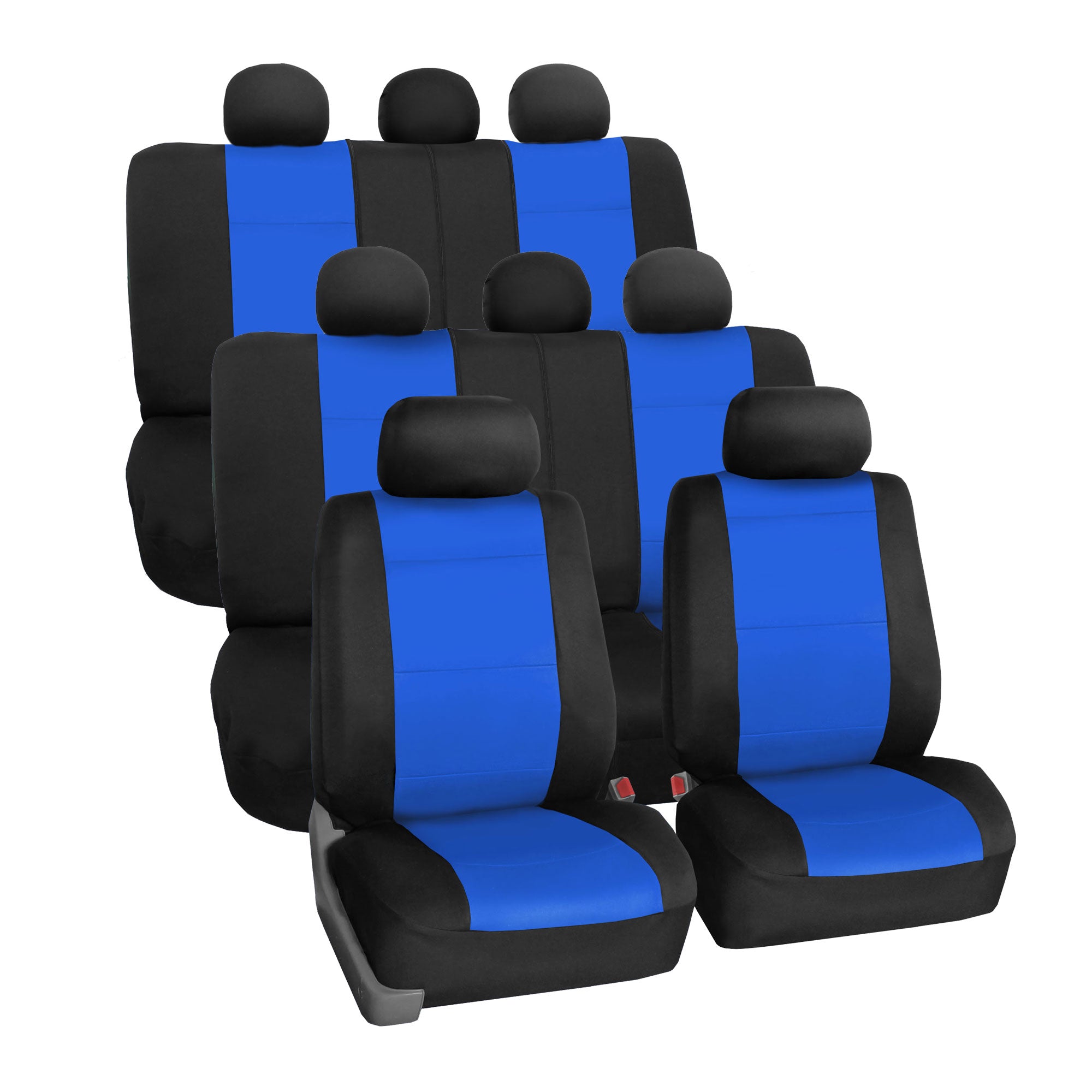 FH Group Neoprene 3 Row Car Seat Covers For SUV， Airbag Ready Split Bench 8 Seater， Blue Black with Free Air Freshener