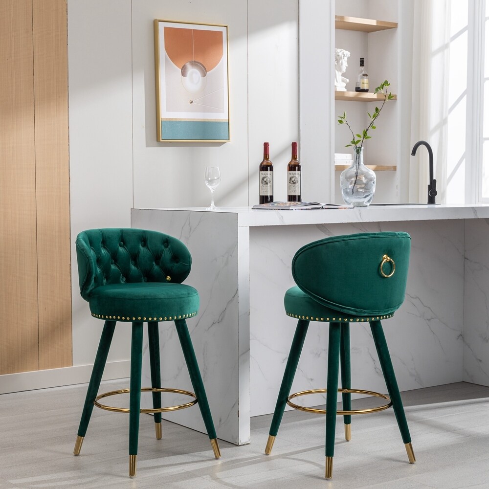 Counter Height Bar Stools Set of 2 for Kitchen Counter Solid Wood Legs with a fixed height of 360 degrees