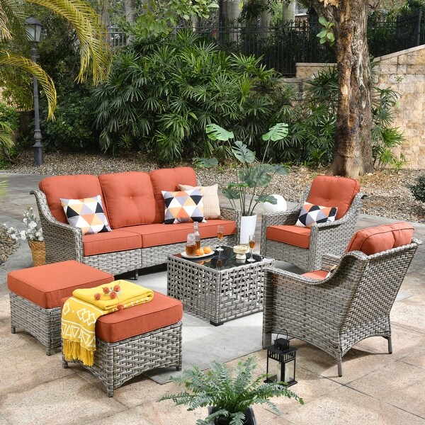 OVIOS 6 Pieces Outdoor Wicker Set With SolarPowered Table