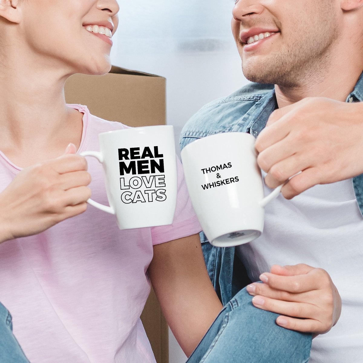 904 Custom Personalized Real Men Love Cats Double Sided Mug， 11-oz