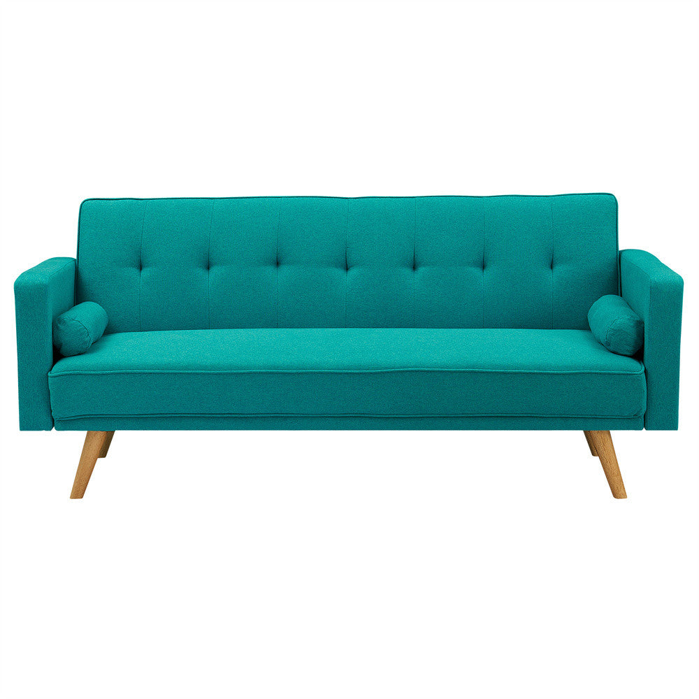 Futon Sofa Bed Upholstered Linen Sleeper Sofa with Adjustable Backrest Modern Design Convertible Futon Sofa Couch Multifunction Sleeper Sofa Bed Retro Blue