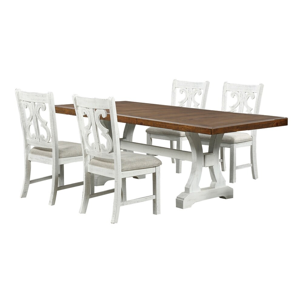 Sylmer Farmhouse Distressed White Wood 5 Piece Dining Set by Furniture of America