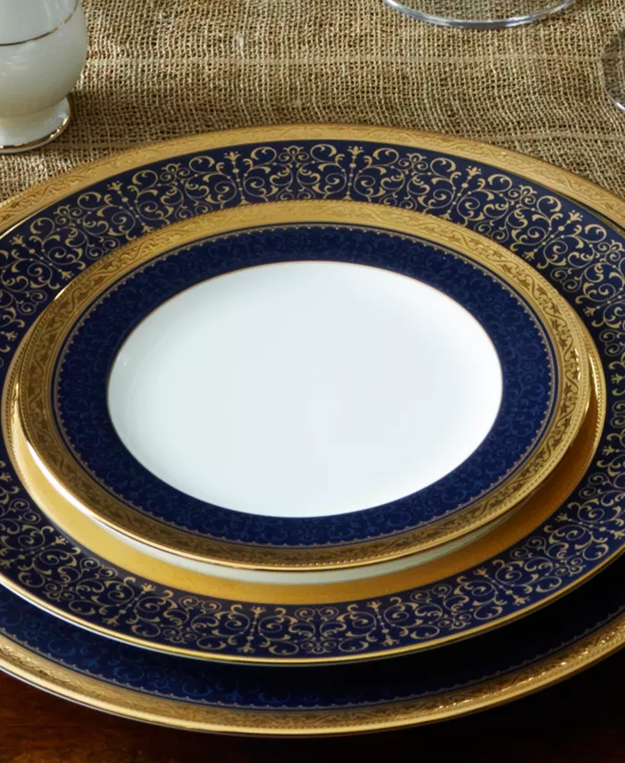 Noritake Odessa Cobalt Gold Set of 4 Bread Butter and Appetizer Plates Service For 4