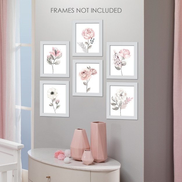 Lambs amp Ivy Watercolor Floral Unframed Nursery Child Wall Art 6pc Pink gray