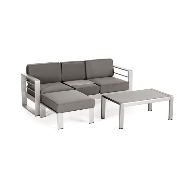 Cape Coral Outdoor 3Seater Aluminum Sofa Set with Coffee Table and Ottman by Christopher Knight Home