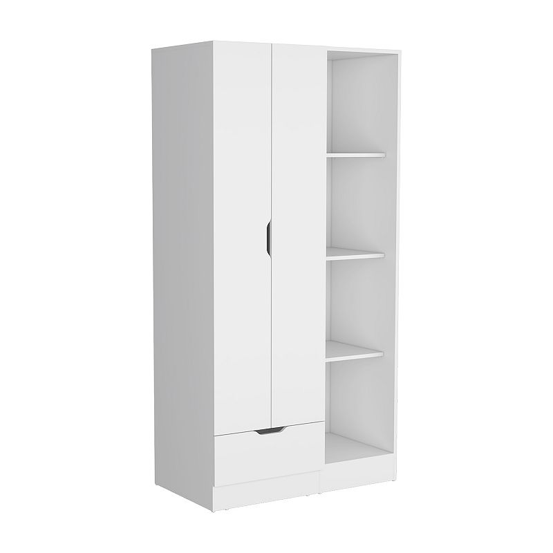 DEPOT E-SHOP Toccoa Armoire with 1-Drawer and 4-Tier Open Shelves， White