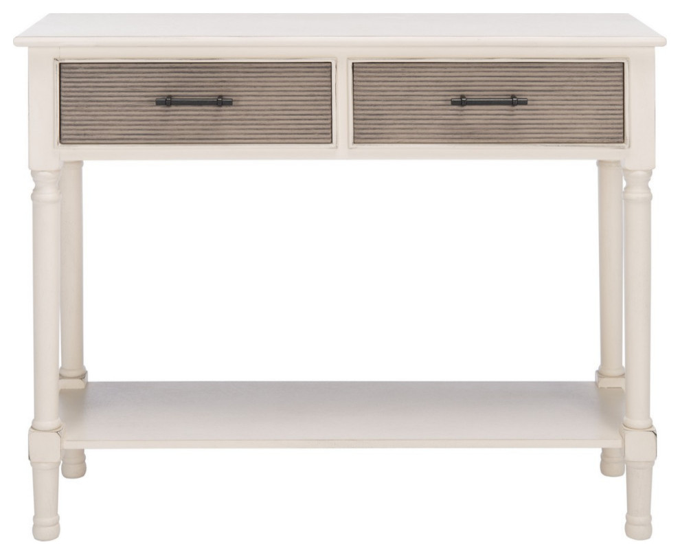 Hollie 2 Drawer Console Table Distressed White/ Greige   French Country   Console Tables   by AED Luxury Home Decor  Houzz