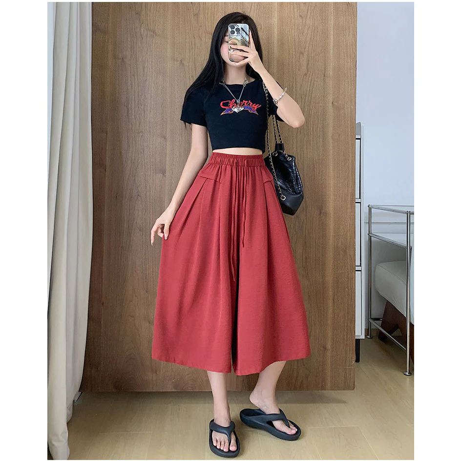 2023 Summer Thin Casual High Waist Large Size Slim Ice Silk Wide Leg  Pants