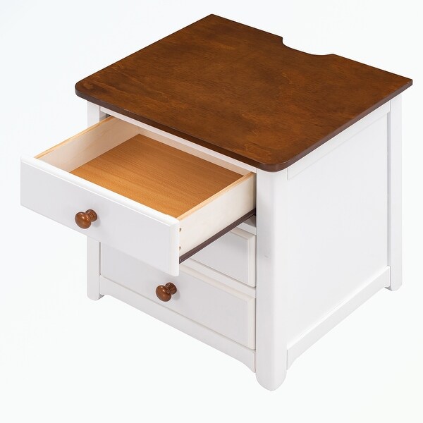 Nightstand with USB Charging Ports and Three Drawers - - 36934055