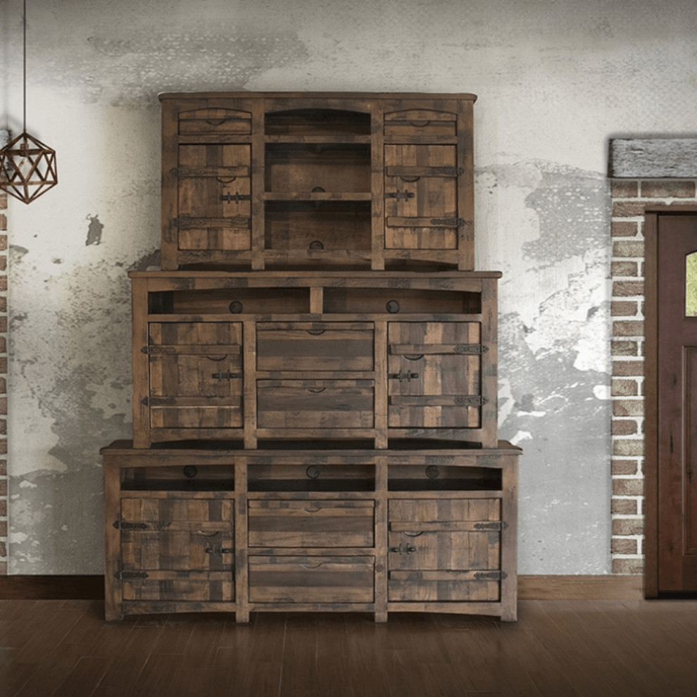 80 quotBrown Solid Wood Cabinet Enclosed Storage Distressed TV Stand   Rustic   Entertainment Centers And Tv Stands   by HomeRoots  Houzz