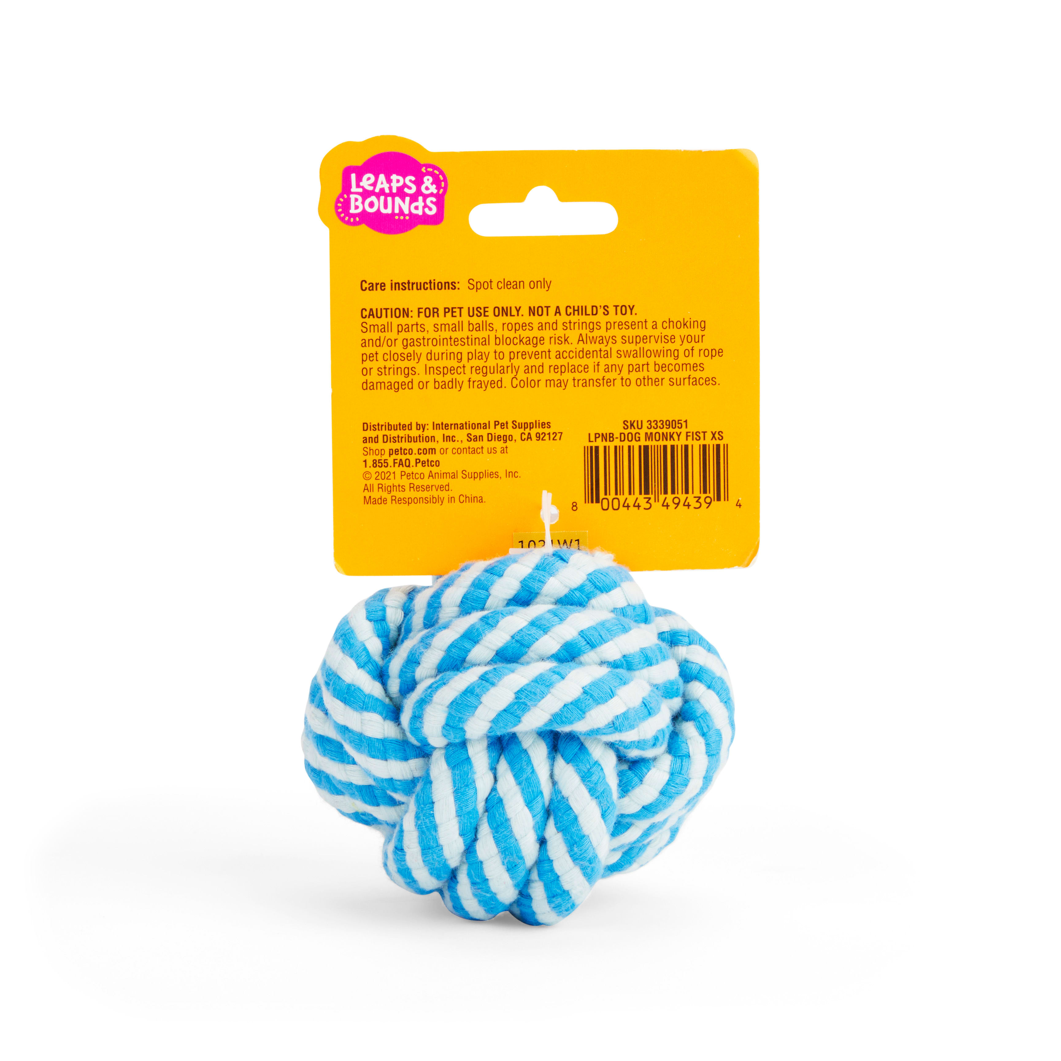 Leaps  Bounds Twisted Rope Ball Dog Toy， X-Small