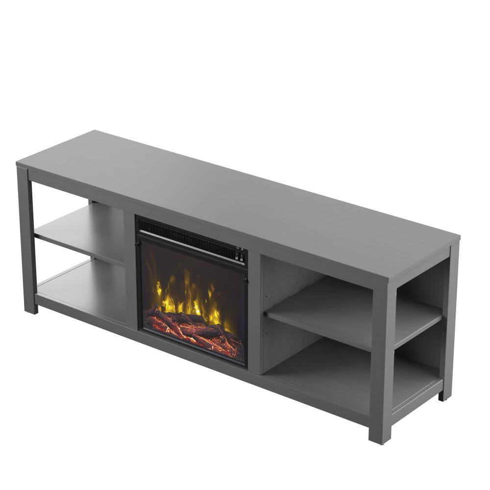 Twin Star Home 65 in. Freestanding Wooden Electric Fireplace TV Stand in Antique Gray 18MM6794-PG22S