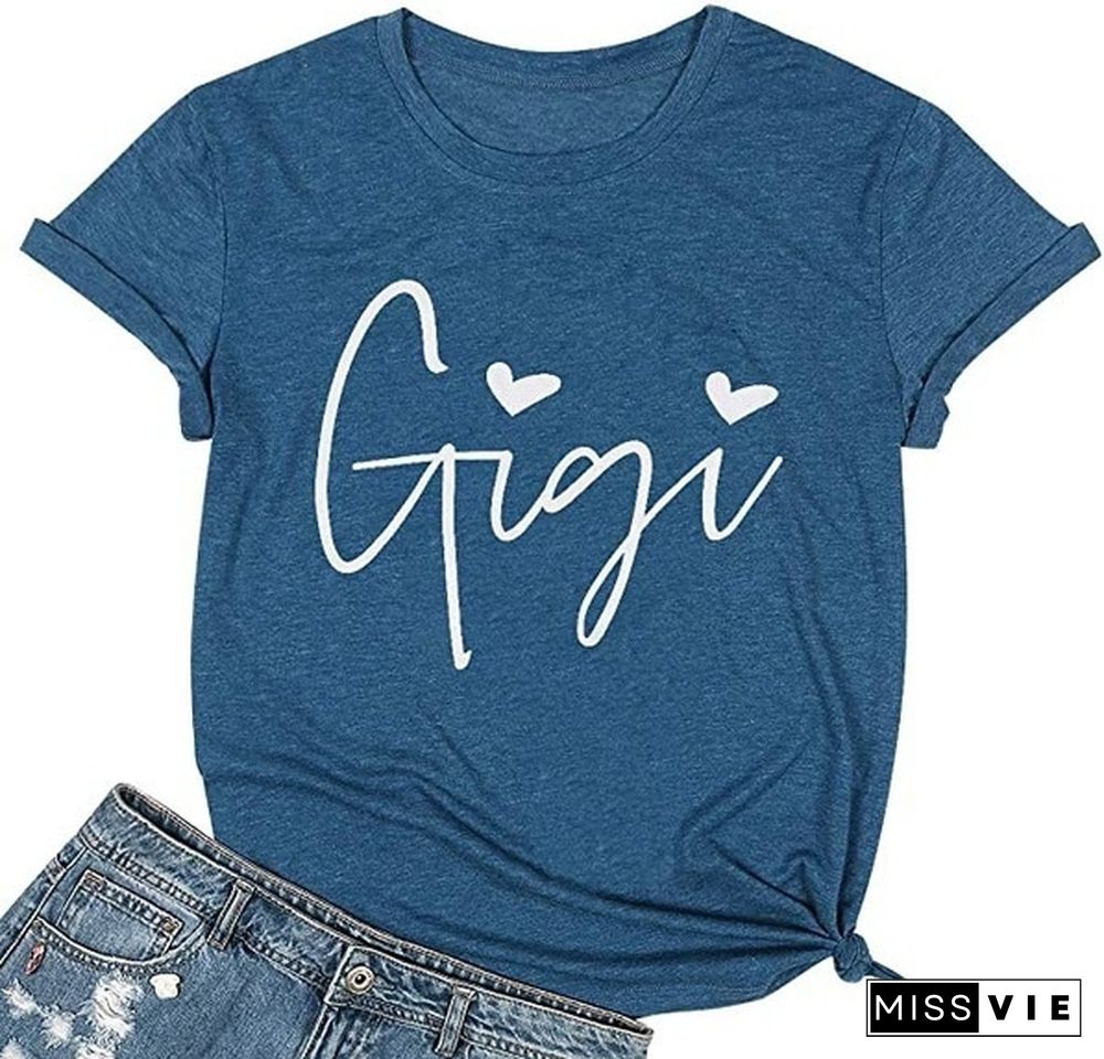 Women Fashion O-neck Short Sleeve Cotton Shirt Graphic Tees Women Shirt Tops Gigi Shirt