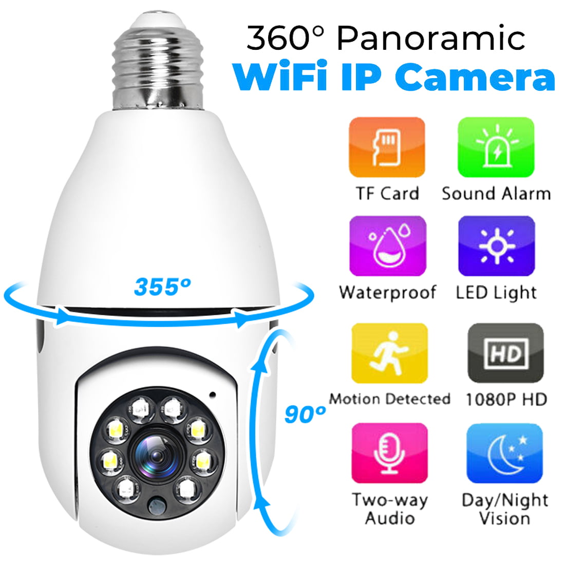 WiFi Light Bulb Camera - 1080P Wireless 360 Degree E27 Panoramic IP Camera